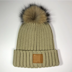 6 Pks Plain Camel Chunky Heavy Patch Bobble Hat